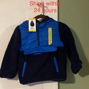 #12 1 Madison Sherpa Pullover Winer Jacket with Hood & Pront Pouch Blue Size 5